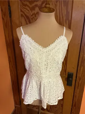 Japna White Eyelet Lace Peplum Cami Top Large Boho Cottagecore Adjustable Straps thumbnail 5