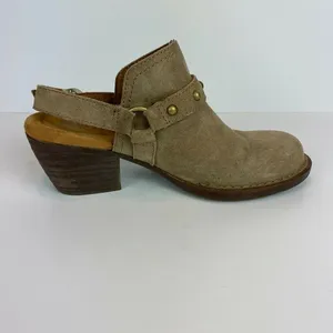 Born‎ Bagley Clogs Mules 7 Suede Leather Studded Taupe Harness Buckle thumbnail 8