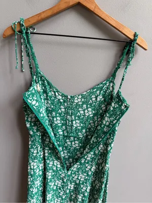 For Love & Lemons Zamira Button Front Dress Kelly Green Floral Mini Slip Dress S thumbnail 8