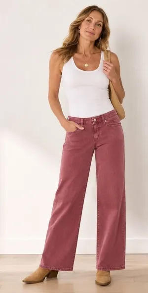 Wild Fable Womens Low Rise Wide Leg Jeans Berry Pink Rose Denim Size 6/R NEW thumbnail 1