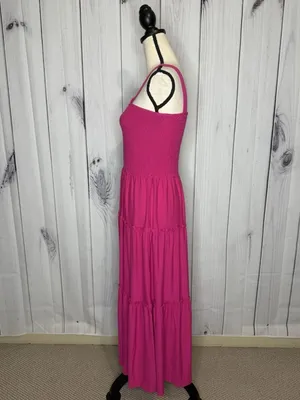 Zenana Sundress Womens Sz Large Pink Knit Smocked Tiered Boho Soft Stretch thumbnail 10