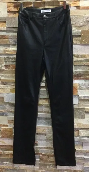 Zara‎ Elegant Black Straight Leg Faux Leather pants size 4 Womens thumbnail 1