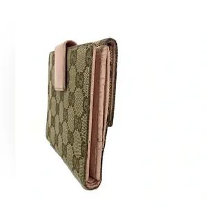 Rare vintage GUCCI GG Logo large pink Canvas Leather Bifold Wallet thumbnail 6