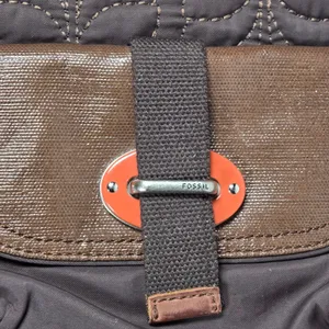 Fossil Key Per Quilted Brown‎ Leather Trim Tote Bag Key Charm thumbnail 6