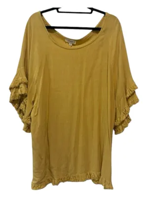 UMGEE Mustard Yellow Linen Cotton Fringe Ruffle Sleeve Boho Blouse Top XL thumbnail 2