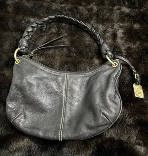 LAUREN RALPH LAUREN Genuine Leather Black Hobo Shoulder Bag with Braided Strap thumbnail 1