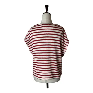 Zara Shirt Women‎ Medium Red White Striped Knit Button Shoulder Top Coastal thumbnail 2