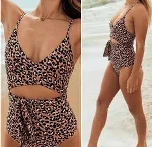 Aerie‎ Leopard Print Wrap One Piece Swimsuit Full Coverage Size Medium thumbnail 2