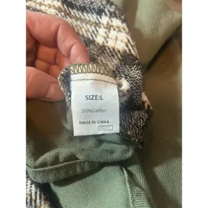 Womens Coats Size Large Cufflink Cotton Denim Plaid Shirt Jacket Army Green thumbnail 8