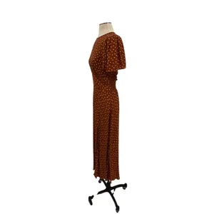 AFRM Jamie Open‎ Back Midi Dress Brown White Polka Dot Puff Sleeve Size Medium thumbnail 6