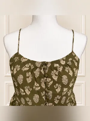 Urban Outfitters Olive Paisley Fully Lined Ruffle Mini Dress M Tiered TumblrEra thumbnail 3