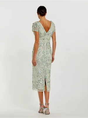 Mac Duggal 94150 Green Embellished Cap Sleeve Midi Dress sz 2 thumbnail 3