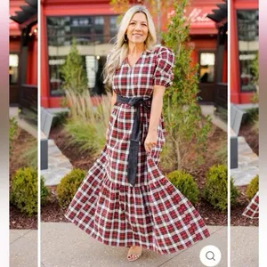 Victoria Dunn Stewart Tartan Plaid Maxi Dress Size XS Red Folly Holly‎ New $195 thumbnail 2