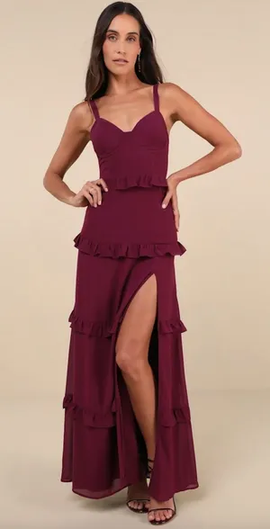 NEW Lulus Sincerely Poised Plum Backless Bustier Tiered Maxi Dress Size XXL HOCO thumbnail 1