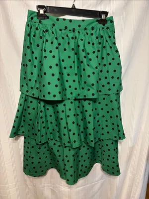 Who What Wear Green Tiered Polka Dot Midi Skirt thumbnail 1