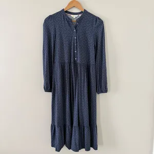 Boden Buttoned Jersey Midi Dress Navy Diamond Bud Tiered Cottagecore Size 8P thumbnail 2