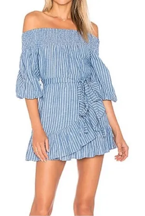 TULAROSA Maida Ruffle Dress in Blue White Stripe Size Small thumbnail 1