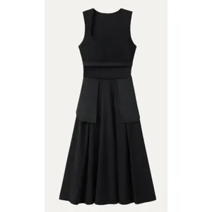 OGL Move Ponte Square Neck Midi Bra Dress with Pockets Black S thumbnail 5