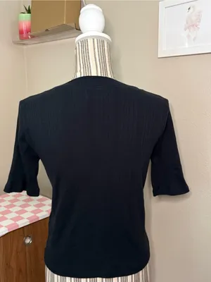 Madewell button up shirt cardigan top women’s medium dainty cottage core black thumbnail 4