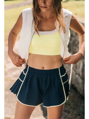 NWT Cupshe Navy Elastic Drop Waist Straight Leg Shorts - Size: Medium thumbnail 1