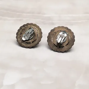 Vintage Clip On Earrings Large Chunky Statement Dark Bronzeish Tone Faux Pearl thumbnail 5
