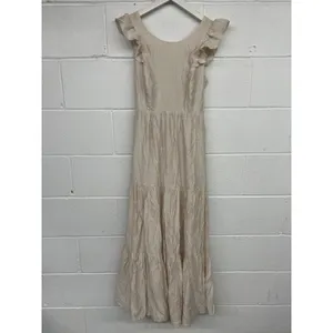 NWT Express Sz S Beige Tiered Ruffle Tie Back Sleeveless Maxi Summer Sun Dress thumbnail 3