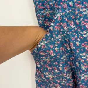 Afternoon Floral Zip‎ Front Jumpsuit Womens Small BCI Cotton Cottagecore Blue thumbnail 3
