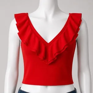 Red Ruffle V Neck Sleeveless Crop Top Back Zip‎ XS Whimsygoth Chic Club Attire thumbnail 1