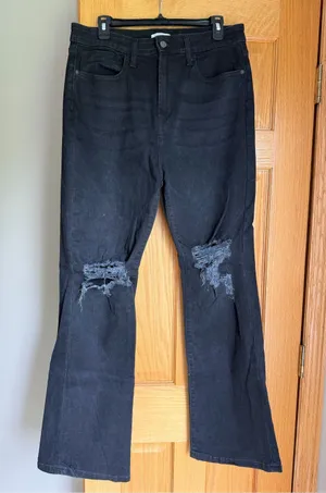 rue21 Black High-Rise Distressed Flare Jeans Women’s Size 31 Super Stretch Goth thumbnail 1