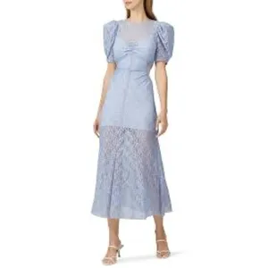Alice McCall On and On Blue Floral Lace Puff Sleeve Cut Out Midi Dress US 6 thumbnail 8