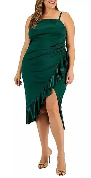Emerald Sundae Trendy Plus Size Ruffled Midi Dress in Hunter Green, Size 16, NWT thumbnail 1