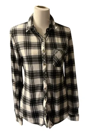 Canyon Creek Black & White Plaid Button-Down Flannel Shirt - Women's Medium thumbnail 1