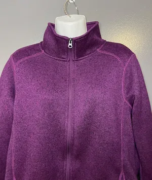 Eddie Bauer Jacket Womens Large Purple Fleece Full Zip Stand Collar Pockets thumbnail 1