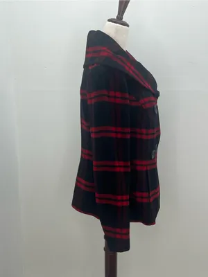 Tribal Women's Red Black Plaid Wool Blend Double Breasted Shawl Collar Coat Sz 8 thumbnail 7