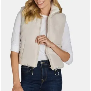 No Boundaries Womens Reversible Puffer Sherpa Vest Size XL Stone Tile Zip Pocket thumbnail 3