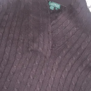 Cable knit brown Ralph Lauren sweater classic fall casual preppy designer logo thumbnail 3