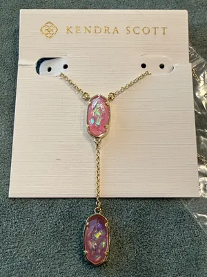 Kendra Scott | Elisa | Iridescent Pink Opal Y-Frame Necklace thumbnail 1