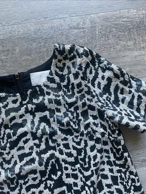J.O.A. Black & White Sequin Animal-Print Leopard Dress Womens Sz Medium thumbnail 2
