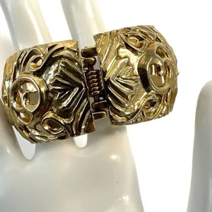 Gold tone cut out hinged bangle bracelet thumbnail 2