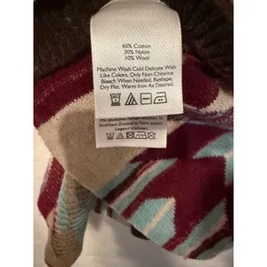 Eddie Bauer Southwestern Geometric Open Front‎ Cardigan Sweater Burgundy Teal L thumbnail 6