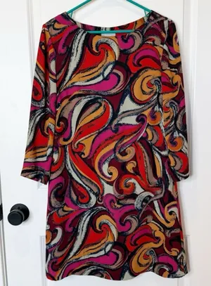 Anthropologie 3/4‎ Sleeve Swirl Mini Dress Small Lightweight Lined Unique thumbnail 1