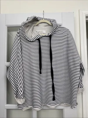 FRANK & EILEEN Blue Kane Striped Capelet Hoodie M thumbnail 3