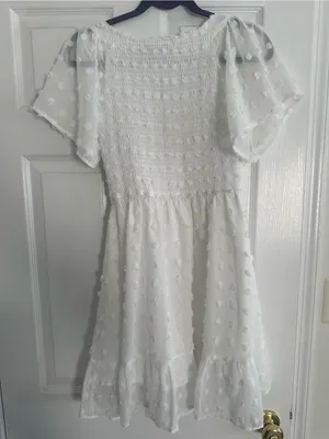White Bridal Wedding event Smocked Bodice Women’s Mini Dress nwot size small thumbnail 3
