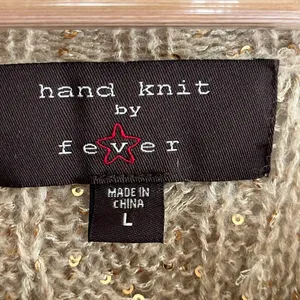 Fever Women’s Hand Knit Beige Sequin Cottagecore Casual Cardigan Size L thumbnail 2