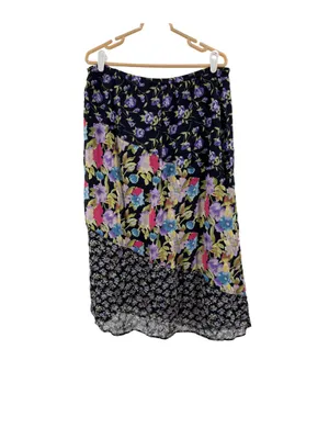 Requirements Black midi Skirt with Purple Pink Blue Floral Patchwork L romantic thumbnail 2