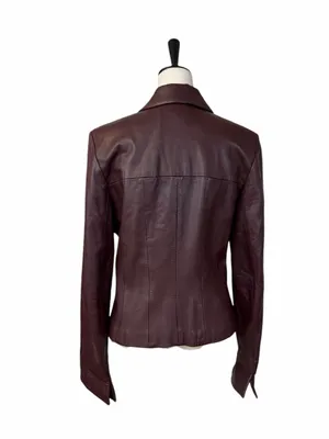 Cache Leather Jacket 10 Burgundy Fitted Button Front Y2K Retro Blazer Maroon thumbnail 6