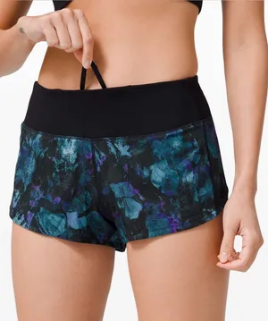 lululemon athletica Speed Up Short Black Waistband Floral-Print Athletic Size 2 thumbnail 1