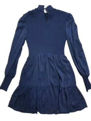 Lulus Womens Navy Blue Smocked Long Sleeve Mini Dress Size XSMALL Romantic Prepp thumbnail 5