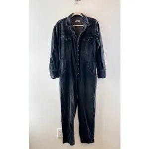 Free People Townes Straight Leg Coverall Jumpsuit Black Denim XS thumbnail 2