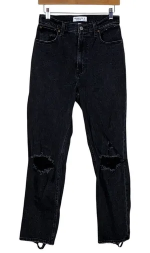 Abercrombie & Fitch Ankle Straight Ultra High Rise Jeans Black Distressed Size 2 thumbnail 1